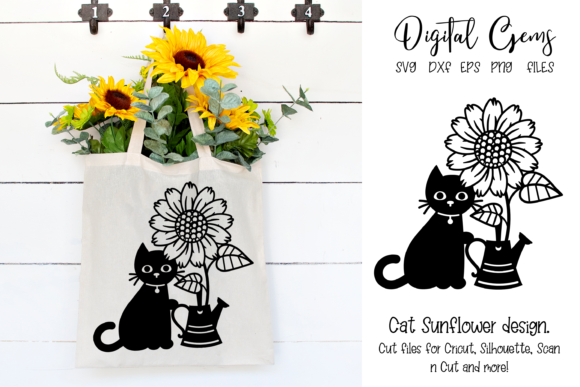 Cat with Sunflower and Watering Can