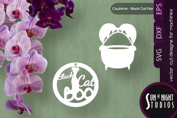 Cauldron and Black Cat Boo Vector Cut