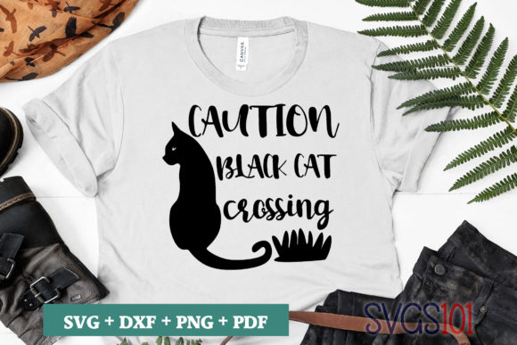 Caution Black Cat Crossing SVG