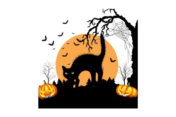 Halloween Black Cat with Pumpkin