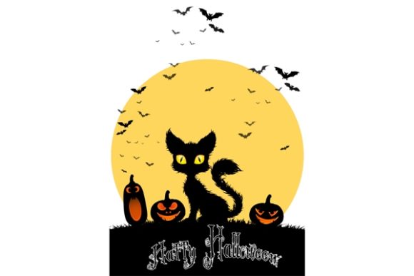 Halloween Cat and Pumpkins