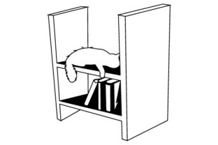 Silhouette of Cat Laying on Down on Book Shelf with Paw Hanging Down
